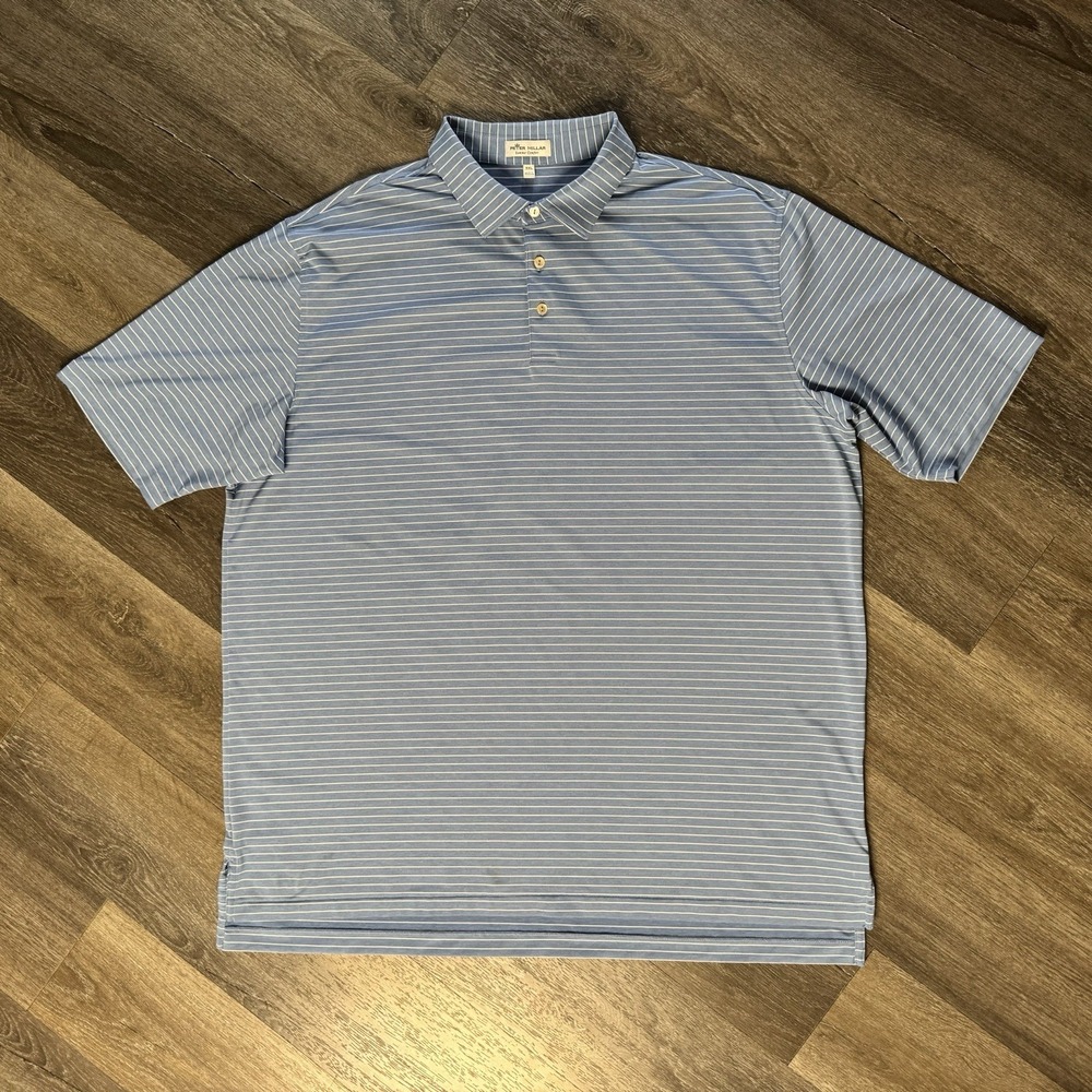 Peter Millar Men's 2XL Summer Comfort Striped Stretch Polo – Blue/White